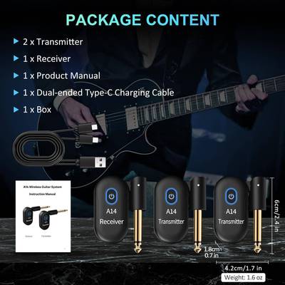 A14-2乐器无线音收频发他A14-2器吉他音频系统电贝斯吉拾音器收接