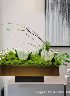 新关中式仿真花摆件样板装间客厅套酒店玄创意花艺整83560体工艺