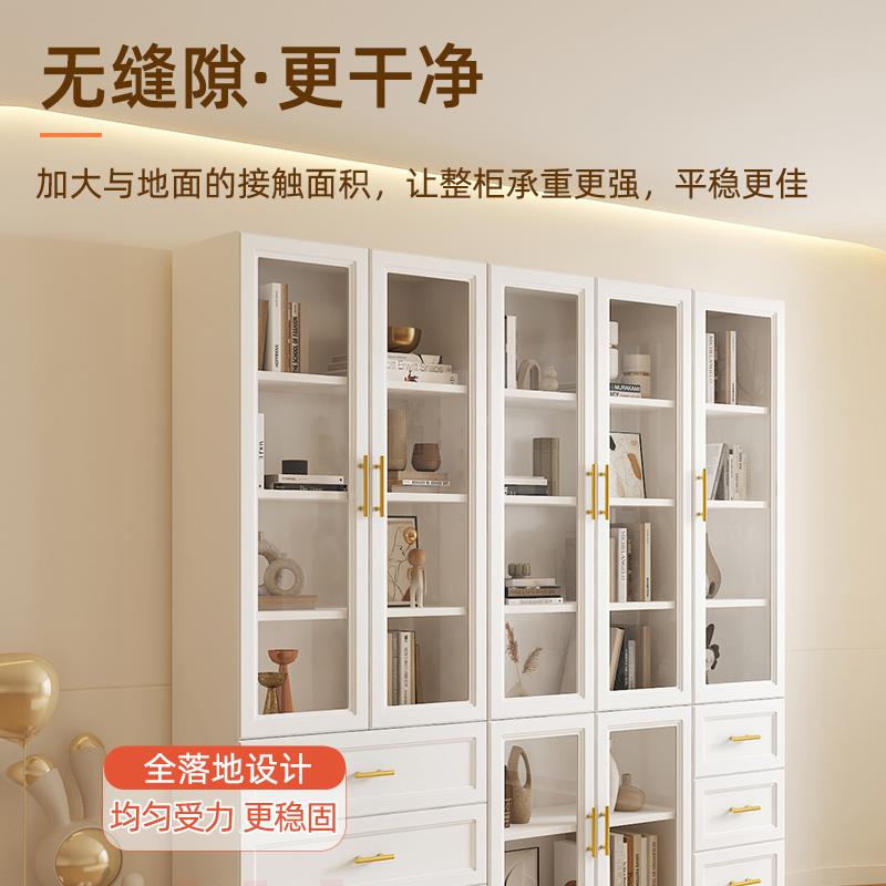 SD14油风全实木书柜组合用书架防尘玻璃门到奶顶收纳家落地储物柜