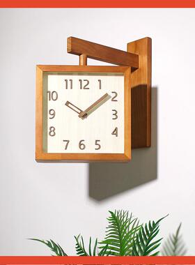 ∞面MF769HTJ6JK钟实木双挂钟简客厅家用时尚约现代时钟挂墙轻奢