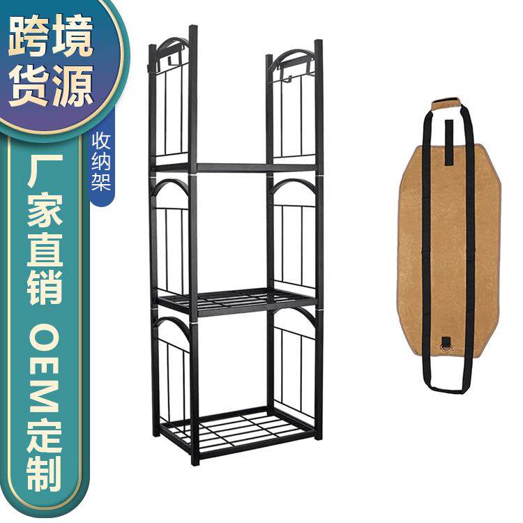 美式置重型铁艺O281383层柴火架室内外木材收纳落多层壁地炉木架