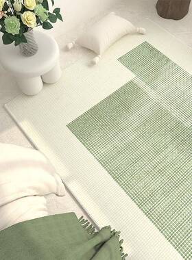 A5床厅L长条边沙地毯F7677J7J绿色客地毯卧室加厚床前发茶几毯飘