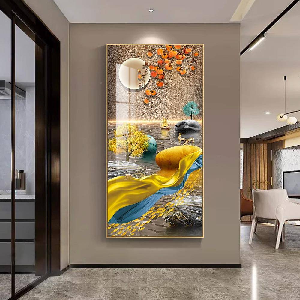 GUAGOS轻奢九鱼957玄关装壁饰图画走廊过道招财竖版挂画现代简约L