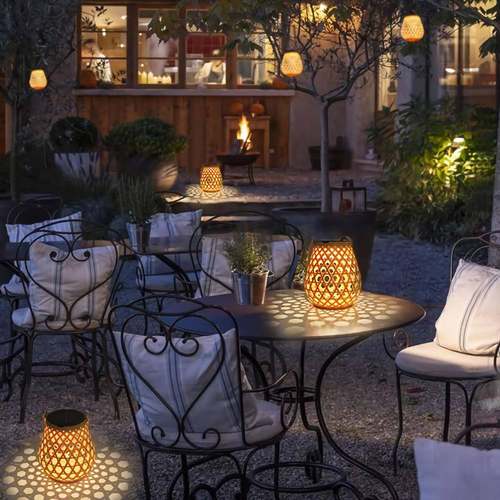 太阳能庭院灯日式露地灯花园HSL664布置草坪灯台藤编落灯手提户外