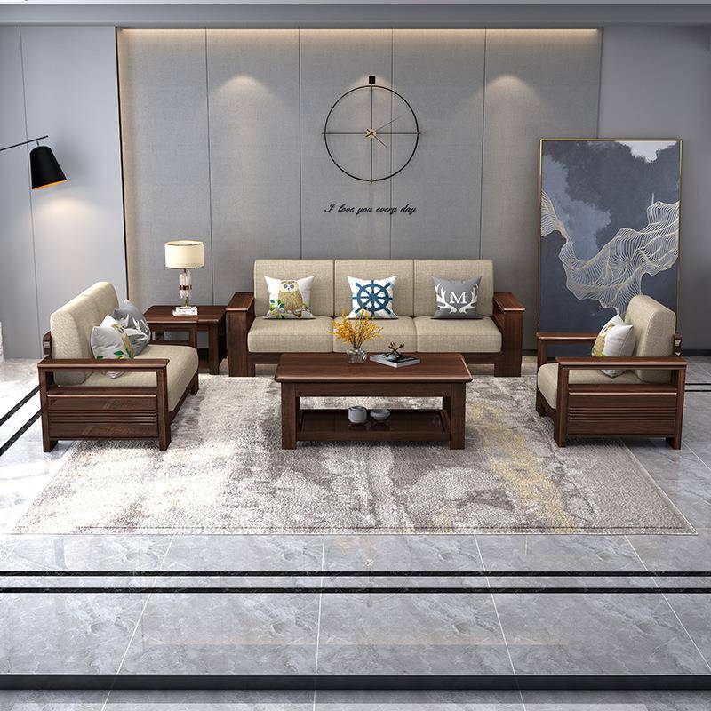 厂厅家直供中新式实木沙L909发客家具转角沙发1+2组+3合沙发实木