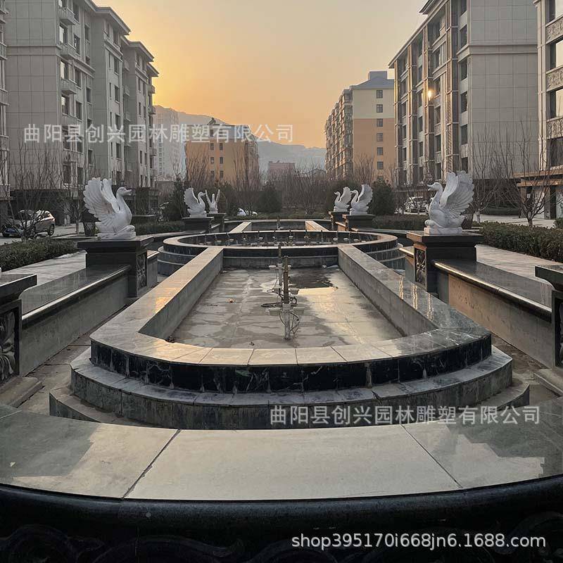 雕水外天鹅汉白石喷玉吐水鸭子花岗岩户流水摆件26喷泉公园广场景