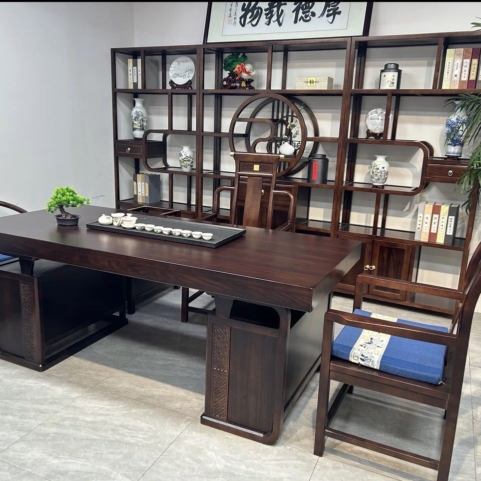 乌金木实木新中式高端大班台