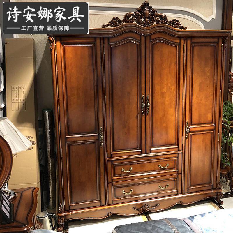 欧式衣柜卧室奢华家实雕花四门别衣柜主卧室烤81922漆大木衣橱墅
