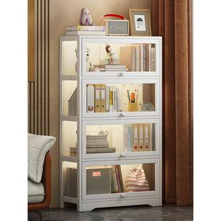 白色学生书架家用置物架落地收纳架防尘带门桌面儿童书柜储物柜子