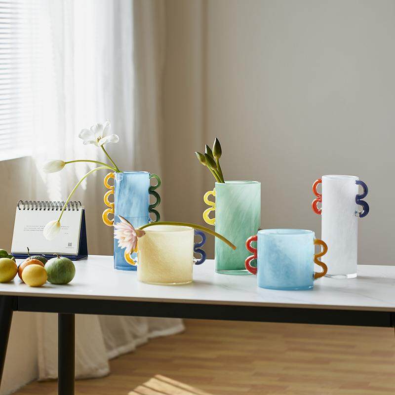 中古风创意手工双耳渐变直筒花瓶高级感软装家居装饰玻璃摆件,纺织面料/辅料/配套,纺织机械配件,淘宝优惠券,粉丝福利购,淘宝优惠卷