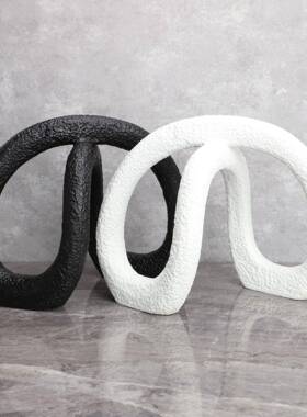 现代简约黑色白色X形树脂样板房售楼部家居桌面餐厅软装饰品摆件