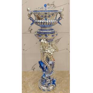 欧式罗马柱盆花瓶花柱子高档豪华落地摆件美式镀金工艺美人鱼鸽子