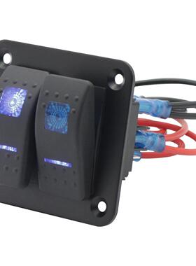 改装开关铝板面板2位双灯蓝色5P2P开关船型开关ON-OFF