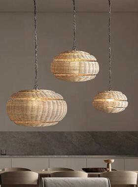 藤艺藤编灯餐厅吊灯现代简约北欧风格卧室床头黑色复古吧台餐桌灯