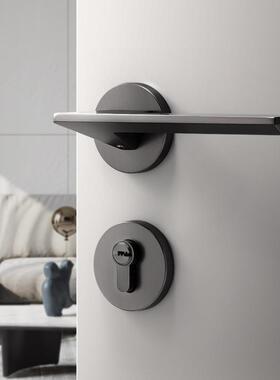 黑灰色卧室门锁室内木门门把手磁吸静音房间木门锁家用分体房门锁