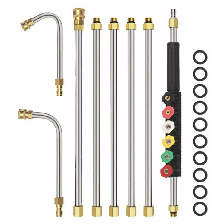 高压清洗水枪加长延长棒6个喷嘴90度U型弯杆1/4"快速连接4000psi