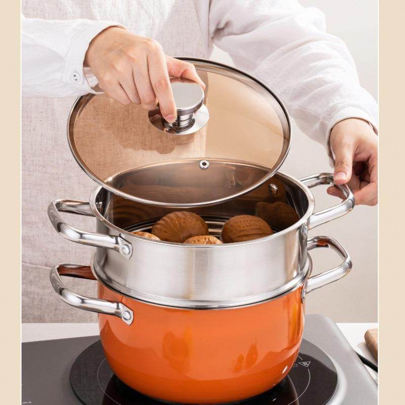 汤蒸锅加厚不锈钢橙色煲汤锅家用大容量多功能汤煲锅电磁炉通用,节庆用品/礼品,新娘配件,淘宝优惠券,粉丝福利购,淘宝优惠卷