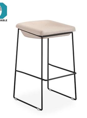 北欧现代简约酒店五金脚吧台椅家用凳子餐厅吧台酒吧定型棉吧椅