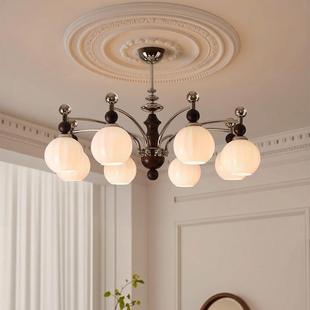 中古风实木客厅吊灯新中式高级感玻璃灯罩全光谱护眼木纹大厅主灯