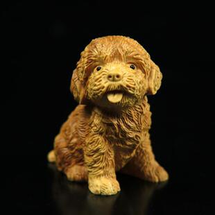 黄杨木雕手把件生肖狗家居工艺装饰品车动物摆件收藏泰迪茶宠萌犬