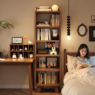 全实木搁板书架床头柜替代品儿童家用卧室墙边小窄柜分层架收纳柜