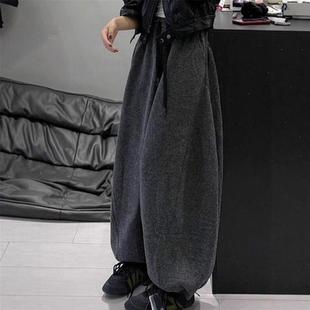 女大码 小个子百搭显瘦裤 冬季 加绒卫裤 子 流行新款 灰色束脚休闲裤