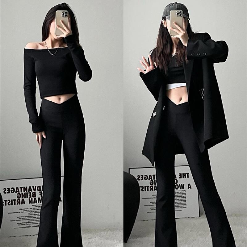 高腰v腰喇叭裤显瘦瑜伽裤收腹健身裤速干微喇裤提臀外穿休闲长裤