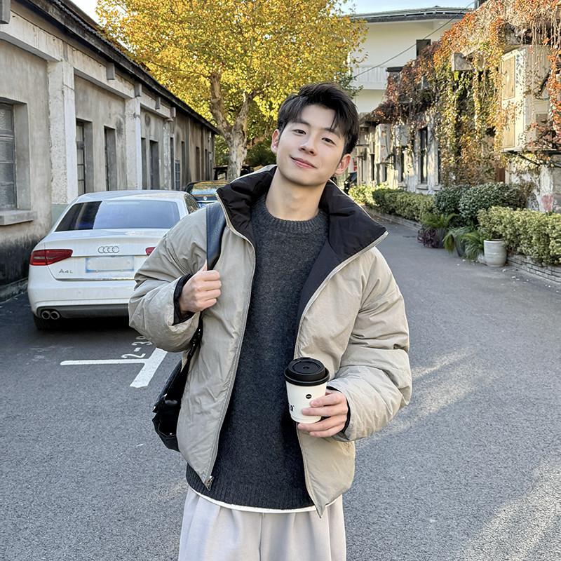 纯色简约立领双面穿羽绒服秋冬季男外套上衣棉服宽松百搭加厚保暖