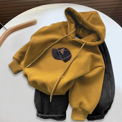 男童卫衣秋冬款男宝宝大童童装冬装痞帅加绒儿童2025新款带帽上衣