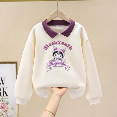 库洛米女童卫衣春秋款洋气儿童冬装加绒加厚长袖小女孩POLO领上衣