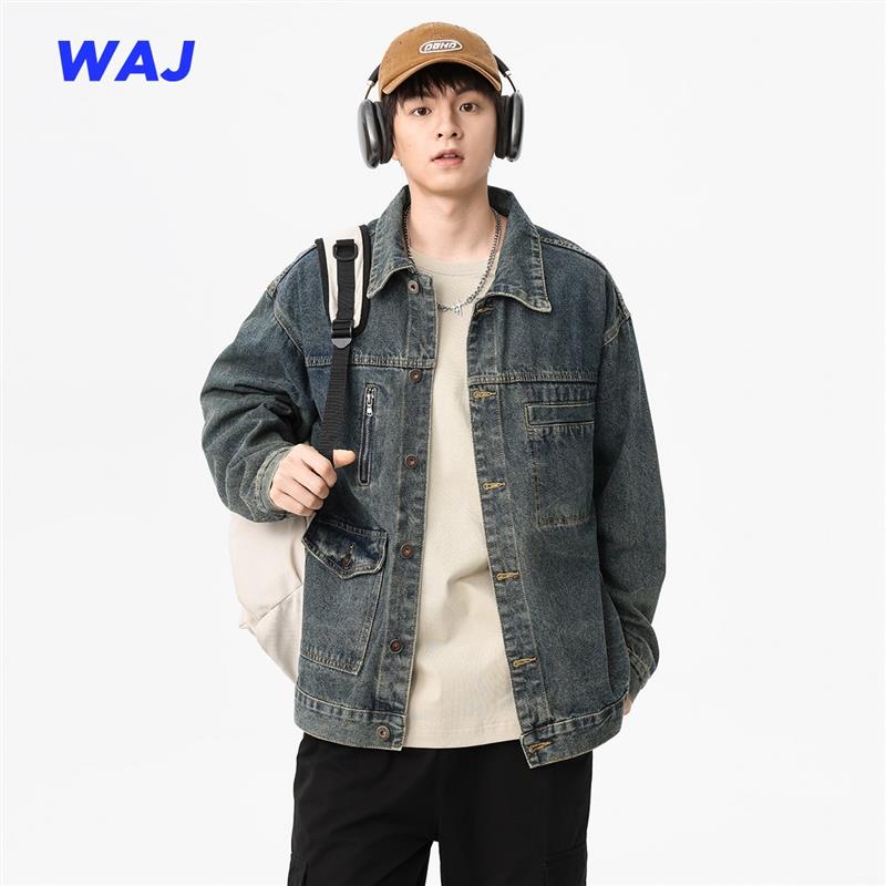 秋冬新款美式做旧水洗牛仔外套男潮牌痞帅高级感复古工装休闲夹克