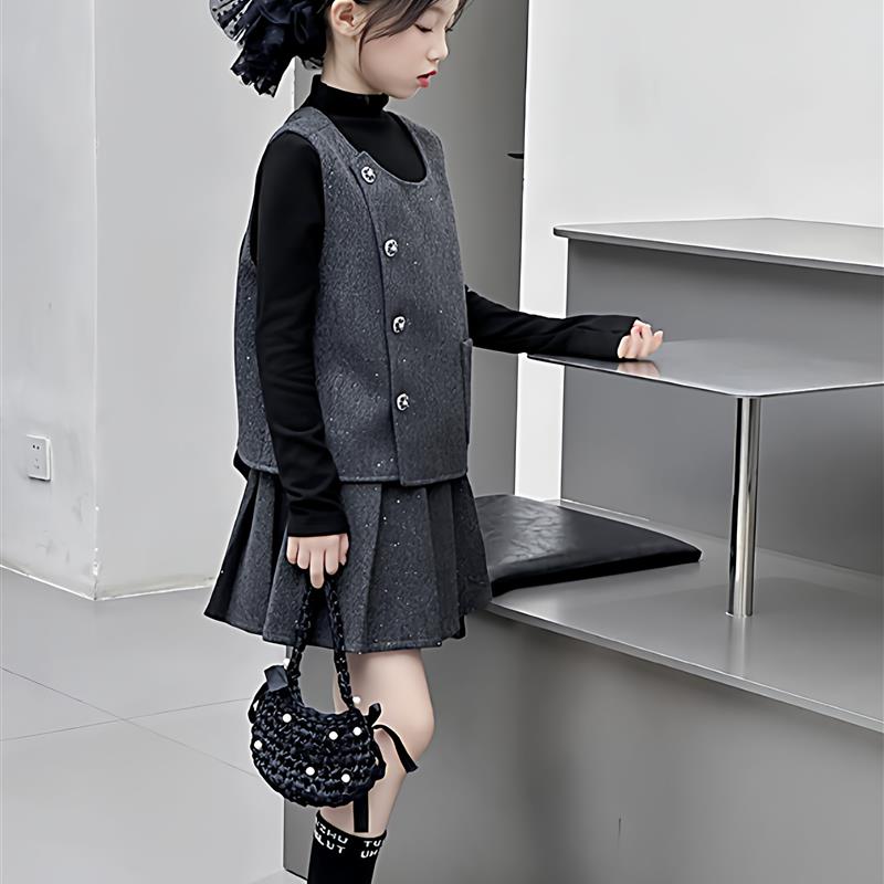 女童秋季连衣裙2025新款洋气儿童小香风套装大童韩系穿搭秋装裙子