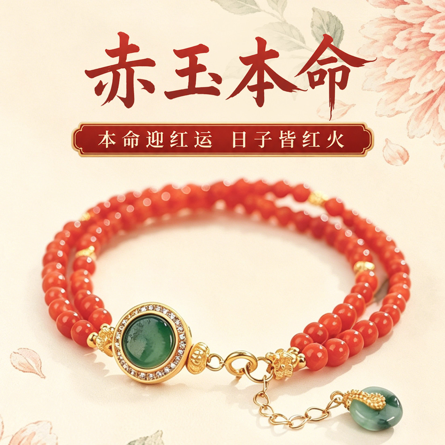 菩来福女南红手串本命年