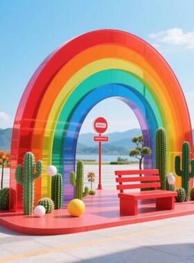 商业美陈创意ITJ网亚克力拱门休卡椅闲造型红打道具