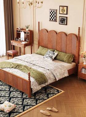 古法中风1米8橡胶木床1.5米小户型省空间全实木卧双人式EOY床婚主