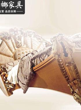 奢华欧式式室家具意实木49064手雕工花床别墅皮艺主卧卧双人床