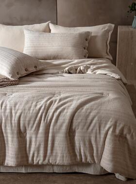 棉麻春秋被可机洗复古提免套花季被套四通懒用人被保暖舒m112适四