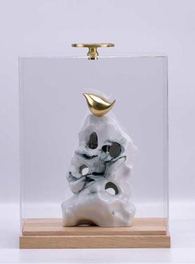 石新中式太湖铜鸟实木饰底座酒店会场展览软装样板会房间F87559SJ