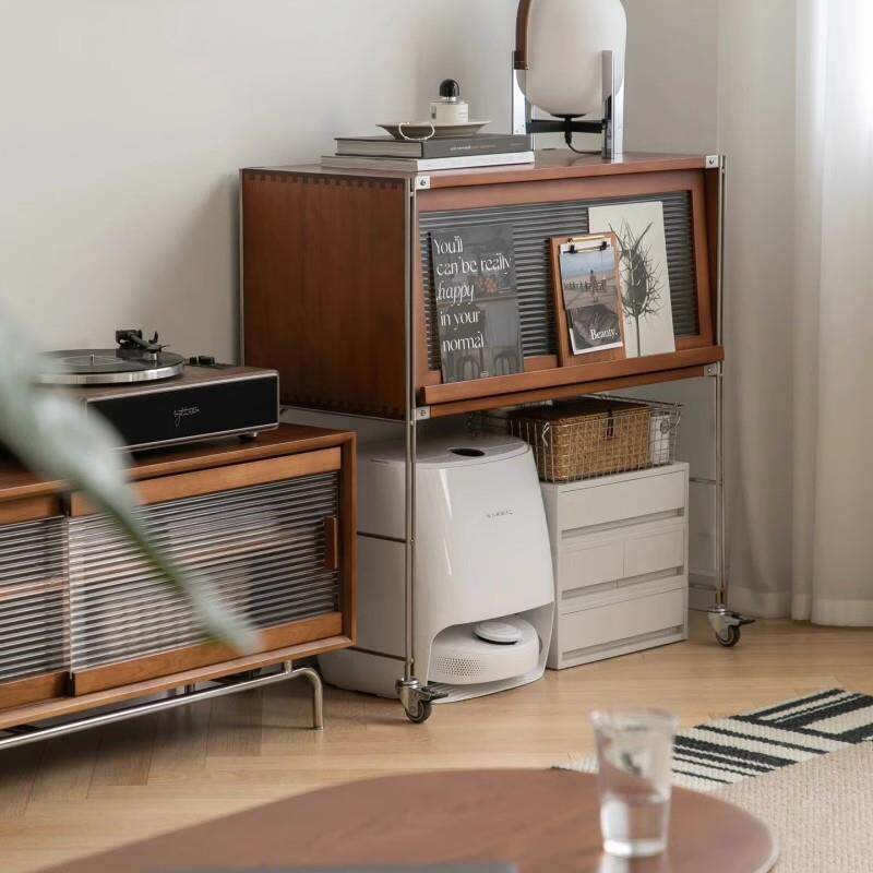 中古实木扫地机器人移动家政收纳柜书柜边柜复古云鲸石头置物架子