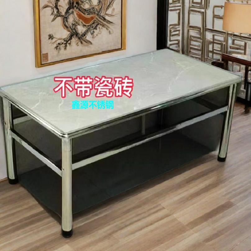 不锈钢桌加厚餐桌子多功能耐用吃饭取暖学习架子正方形瓷砖烤火桌