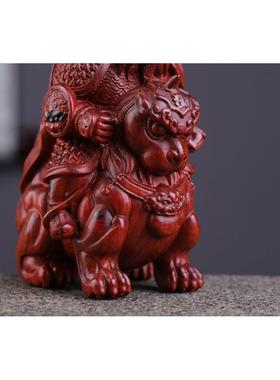 小叶紫CQO檀摆木财雕牛魔骑士件手把随身血檀生肖牛招车文玩件送