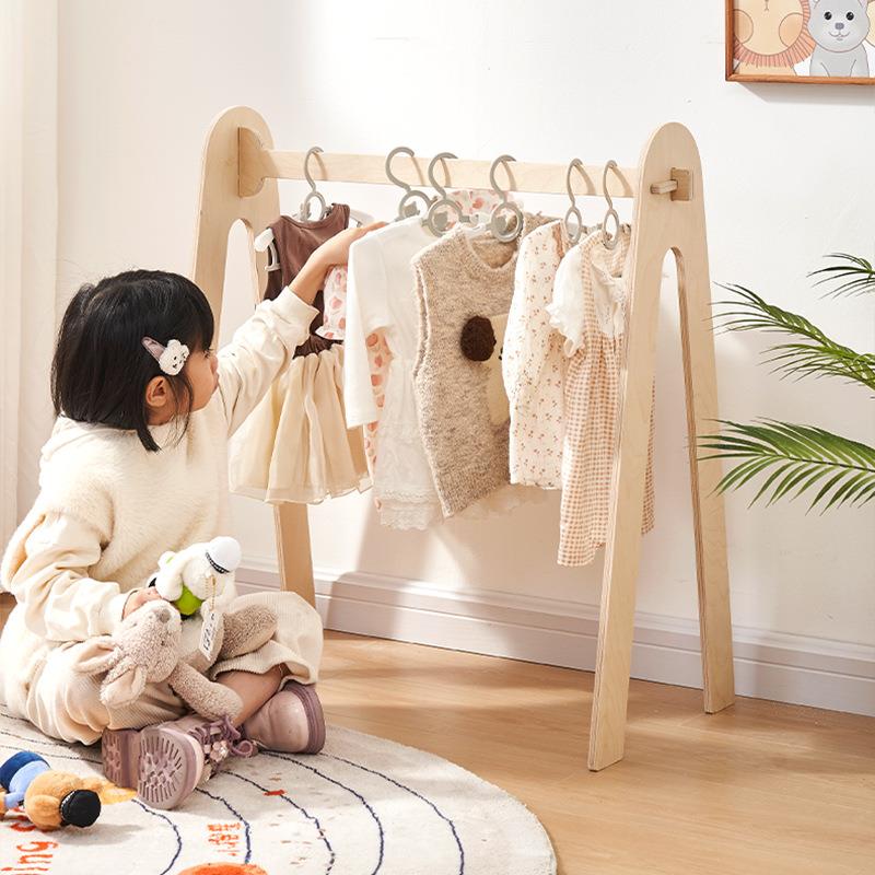 实童衣架落地木衣帽架卧室71755家挂衣架立式简易宝儿宝衣服用收