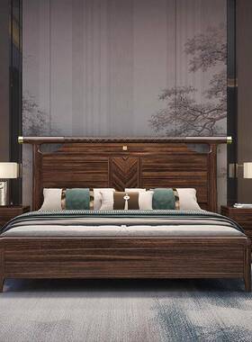 新中乌金木实木床1.8QRO米主式卧别墅双人大1.5M储高床箱物卧室家