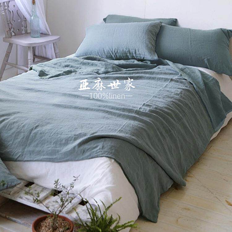 轻JUA品奢天然汉麻全麻酵素水洗四件床上用素色纯麻被套床套单枕