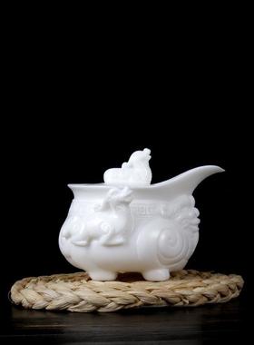 高羊脂玉瓷貔号手抓壶德化貅中国白茶壶陶瓷大码单壶档白yzy039瓷