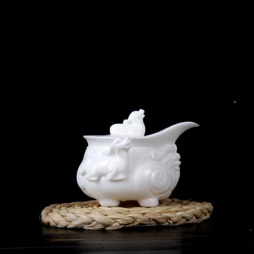 高羊脂玉瓷貔号手抓壶德化貅中国白茶壶陶瓷大码单壶档白yzy039瓷