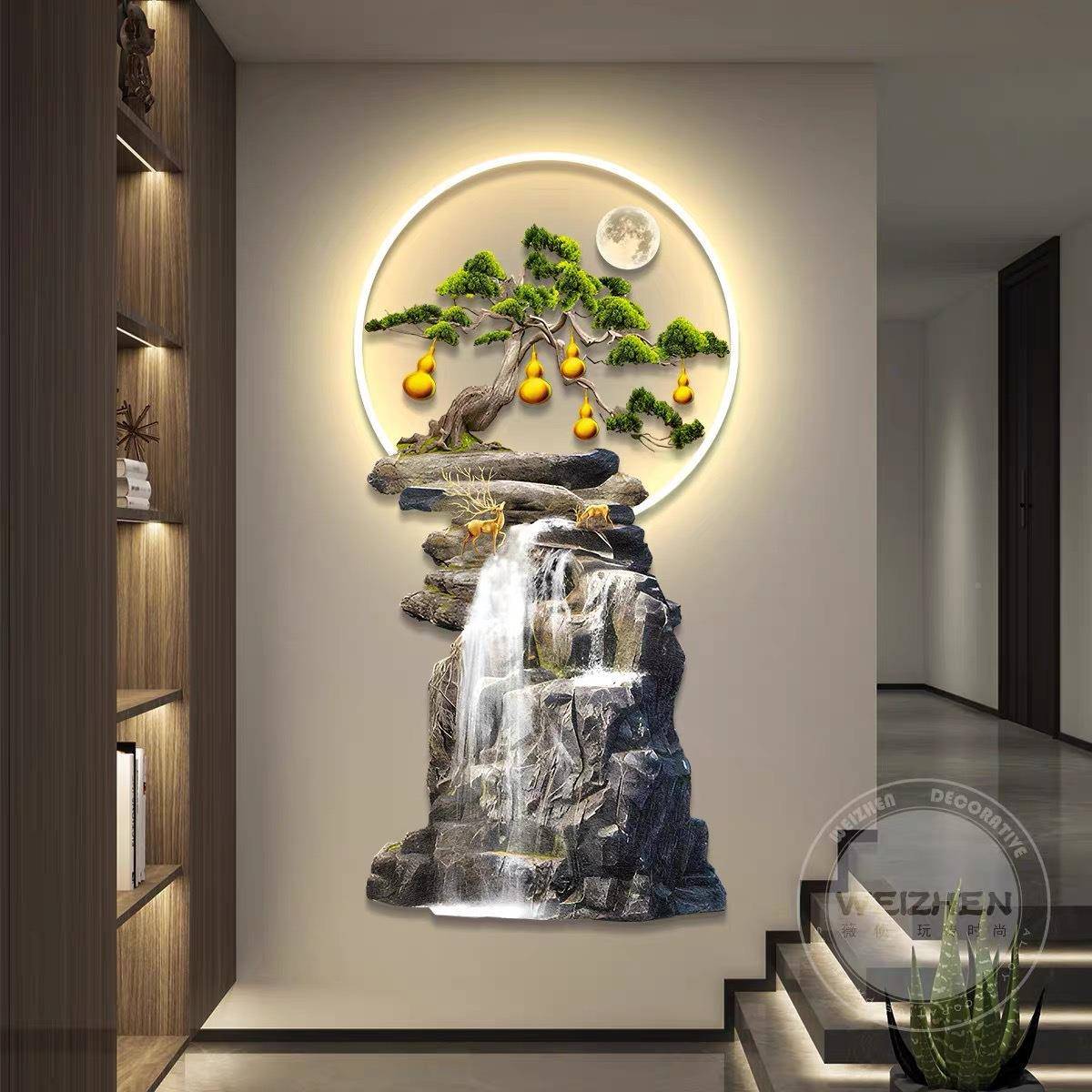 现代奢led灯水流生财入户玄关装饰画画走廊轻过道挂壁画简KKV约葫
