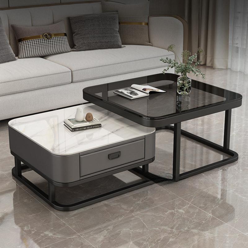 轻奢几客厅家用现YBE小代简约户型茶网红方形玻璃岩板茶电视柜组