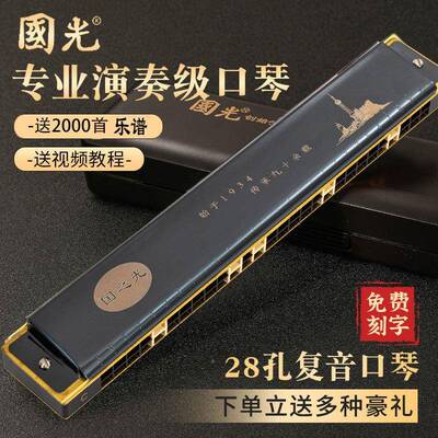 口国光业奏琴成人孔演ZBL复音重音初学者调口琴老人专立体声