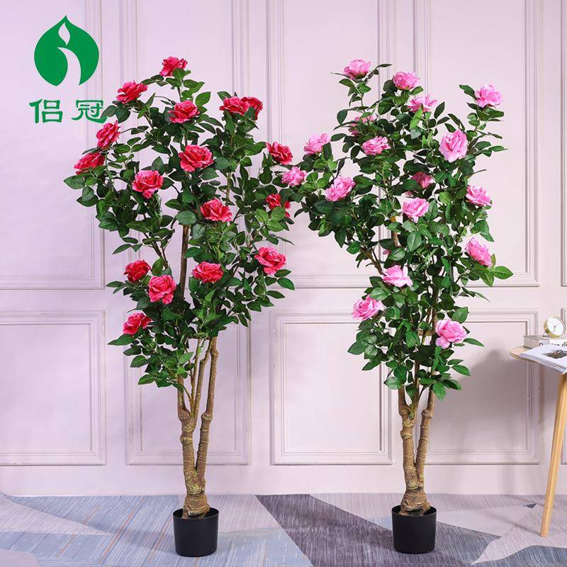 假玫瑰意花月季仿真绿植景装观造景饰室内-商场酒店创摆件厅客落